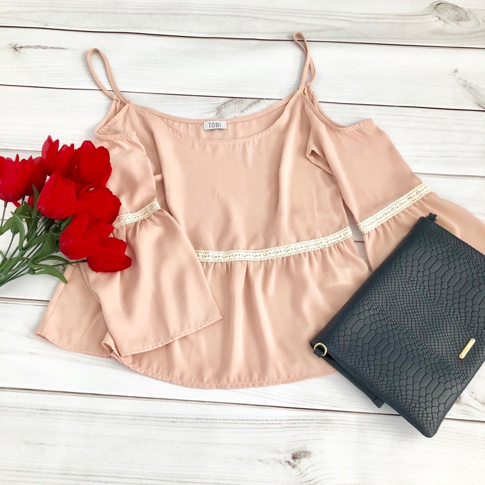 Tobi Cold Shoulder and Flutter Sleeves Top